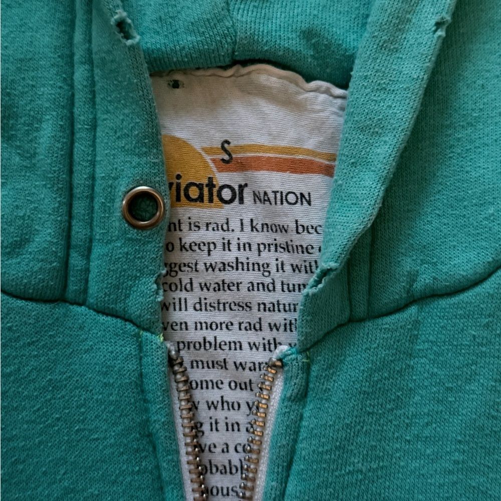 Rare Vintage Aviator Nation Teal Hoodie with Striped Sleeves - Picture 8 of 9